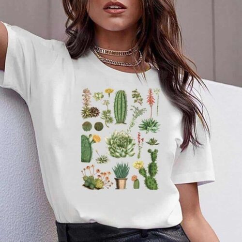 designed tshirt green plants cactus white shirt