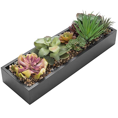 MyGift Artificial Succulent Plant Arrangement in Black Wood Planter Box, ...