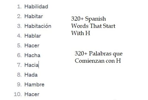 Spanish Words That Start With H