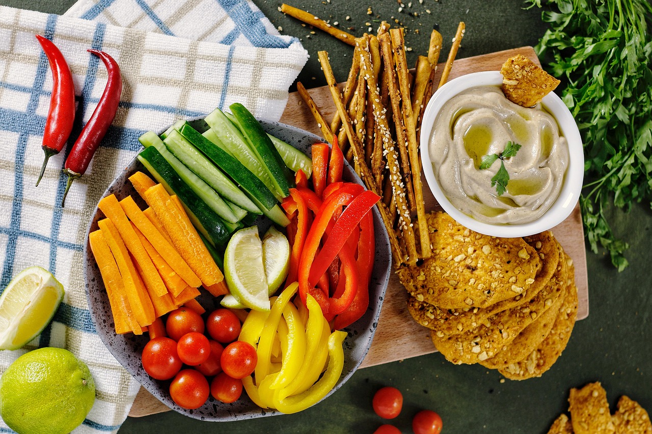 food vegetables fruits veggies biscuits dip homemade vegan vegetarian healthy nutrition tasty delicious lunch snack meal gourmet appetizer flatlay veggies veggies veggies veggies veggies dip dip