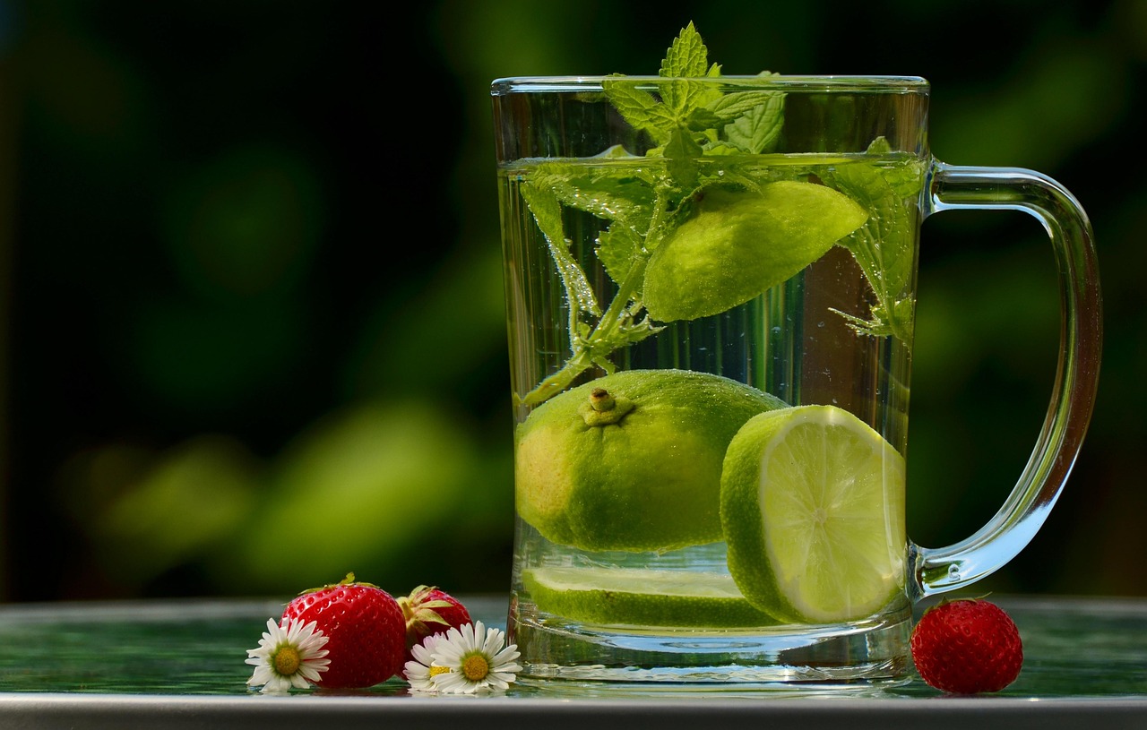 drink lime water cup lime water detox detox water lemon balm strawberries fruits glass beverage nature refreshment thirst wellness organic natural