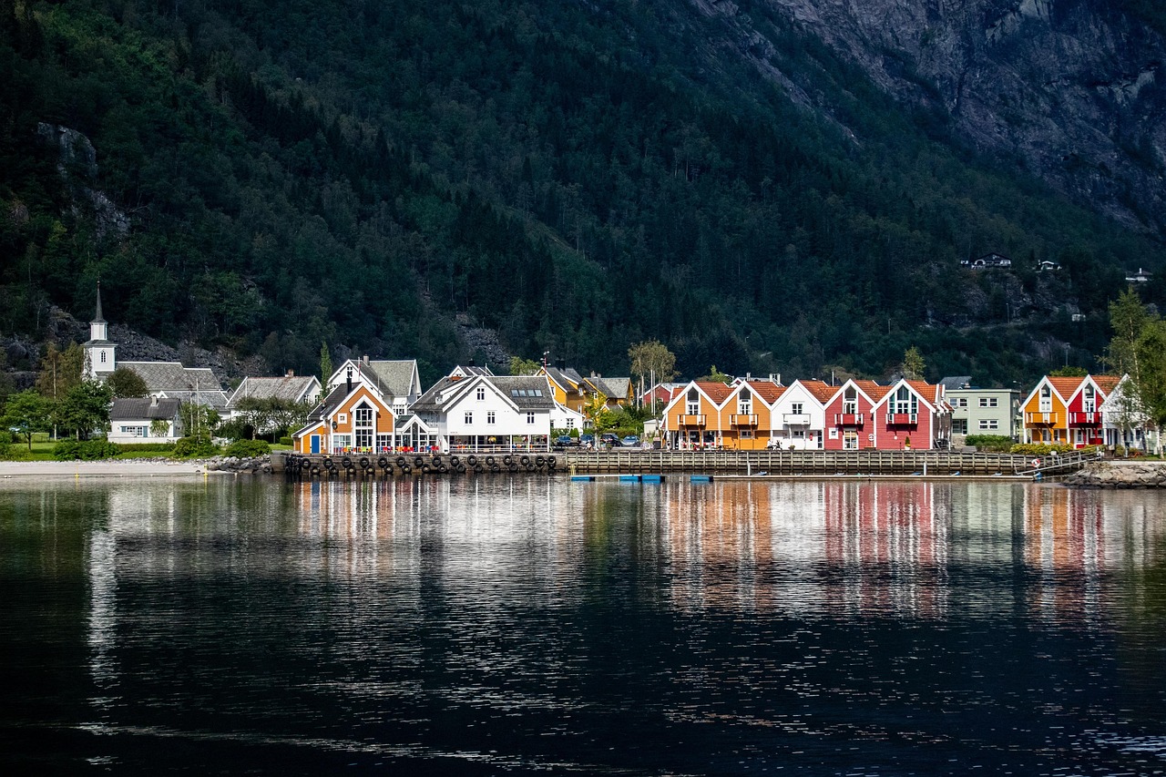 village nature scandinavia house norway fjord water travel