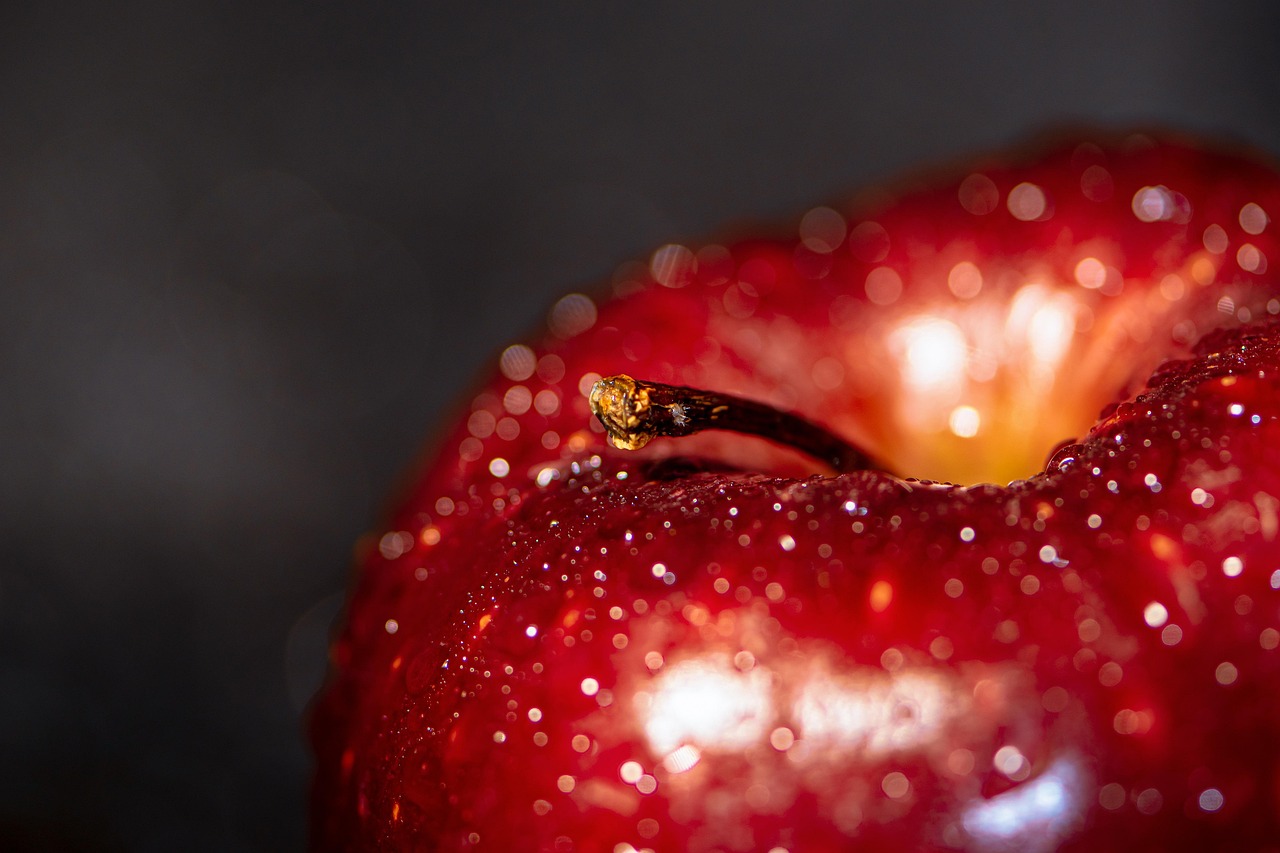 apple ripe red apple fresh apple delicious red fruit water drops food wallpaper crispy fresh red growth apple stalk grey background moist vitamins fibers organic fruit vegan vegetarian strong taste android wallpaper on the spot light and shadow benefits health bio splendid colors apple apple apple apple apple