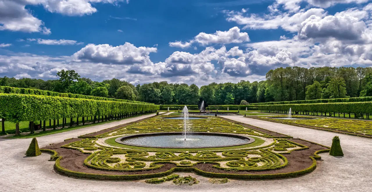 garden park castle landscaping art horticulture baroque garden design water pond fountain brühl trees landscape nature augustusburg sky clouds garden garden garden garden garden