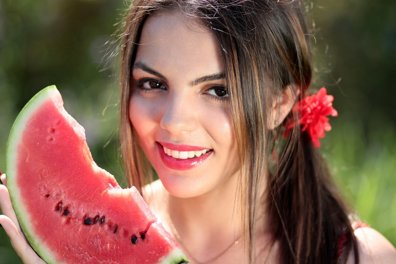woman watermelon summer nature beautiful happy