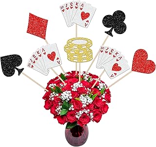 12PCS Casino Poker Theme Centerpiece Sticks Poker Game Chips Player Las Vegas Casino Table Flower Centerpieces Casino Poker Floral Decorations for Las Vegas Casino Night Poker Theme Party Supplies