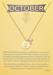 14k Gold Plated Birth Month Flower Birthstone Pendant Necklace, Floral Charm Necklace for Women Birthday Gift