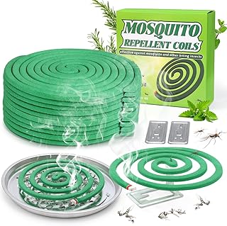20 Pack Natural Mosquito Repellent Coils, Plant-Based Cintronella Long-Lasting Protection, DEET-Free Mosquito Repellent, Safe for Patio, Camping, Backyard, and Poolside Use, 1 Holder 2 Stands