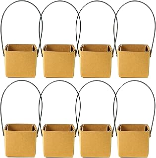 20Pcs Square Succulents Wraps Gift Bags Kraft Paper Succulent Decoration Sleeve Succulent Gift Baskets with Plastic Handle Plant Gift Box Fits 3 Inch Pots for Home Decor Gift Party Wedding Favor