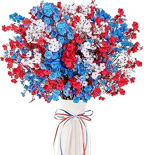 27PCS 4th/Fourth of July Decorations Artificial Flowers Red White Blue Patriotic Picks Berry Stems Memorial Independent Labor Day Decor for Home Vase Table Centerpieces