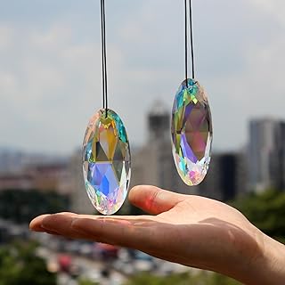 2PCS Simple Geometry Crystal Sun Catcher Prisms, STINO Hanging Suncatchers with Glass Prism, Rainbow Maker for Windows, Balcony, Kitchen, Garden Decoration (1, Oval Eye 2Pcs)