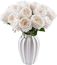 3.5'' Larger Bloom White Roses Artificial Flowers,6 Pcs Latex Fake Austin Rose Real Touch Flowers for Bridal Bouquet Home Wedding Table Centerpieces Birthday Decor