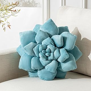 3D Plant Pillow 13.8'' Cute Flower Throw Pillow Blue Plant Shaped Decor Soft Unique Plush Decorative Pillow Throw Cushions for Bedroom Home Decorations
