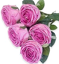 5Pcs Rose Real Touch Artificial Silk Flowers with Stems - Lifelike Latex Austin Rose Peony for Wedding Bouquets, Home Decor, DIY Floral Arrangements