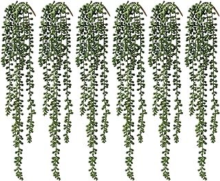 6 Pcs Artificial Succulents Hanging Plants, Fake String of Pearls Greenery Plants, Decoration for Wall, Home, Backdrop, Garden, Indoor and Outdoor