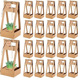 AmazingSpark 24 Pcs Succulent Wrap Bags with Thank You Cards Bulk - Mini Kraft Paper Succulent Gift Box for 2 Inch Pots for Party Favors, Baby Shower, Guests Plant Lovers Gifts