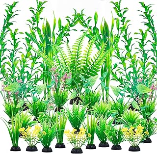 Ameliade Aquarium Artificial Green Plastic Plants Decorations 26 PCS Large Fish Tank Accessories Goldfish Betta Tank Decor