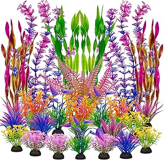 Ameliade Fish Tank Artificial Plastic Plants Decorations Large Aquarium Decor Betta Goldfish Tank Accessories Fish Bowl Ornaments（Colorful）