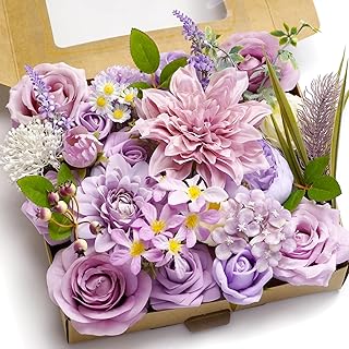 Artificial Flower Combination Box Set Artificial Flower Loose Leaves and Stems DIY Wedding Center Bouquet Bride Wedding Baby Shower（Lavender Lilac）