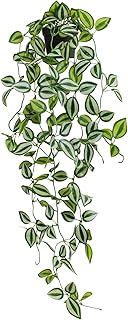 Artificial Plants Indoor Small Potted Hanging Vine plnat 39-in Long Fake Green Eyebrow Leaf Plant Faux Trailing Plant for Home Office Livingroom Desk Shelf Mantle Decoration (Black Pot)