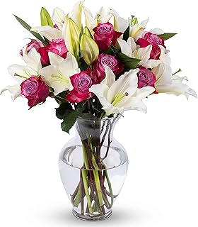 Benchmark Bouquets - Oriental Lilies & Lavender Roses (Glass Vase Included) - Fresh Flowers for Delivery - Gift for Graduation, Birthday, Anniversary, Sympathy, Get Well, Congratulations