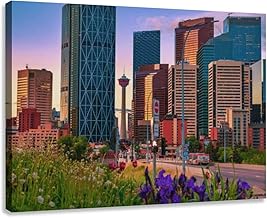 BGTY FTGHRF Canvas Wall Art Decor for Living Room Bedroom Summer Flowers Downtown Calgary Roads At Sunrise Prints Pictures Paintings Bathroom Kitchen Office Home Decoration Artwork 24x32