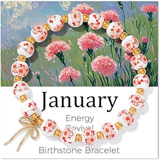 Birth Flower Bracelets, Beads Bow Charm Bracelet for Women Vintage Birth Month Floral Birthstone Bracelets Birthflower Jewelry Birthday Gifts for Women