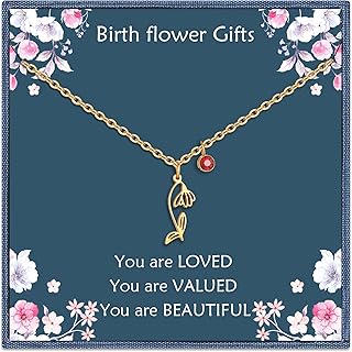 Birth Flower Necklaces Birthday Gifts for Women | 14K Gold Plated Birth Month Floral Birthstone Pendant Necklaces Wildflower Flowered Jewelry Gifts for Mom Friends