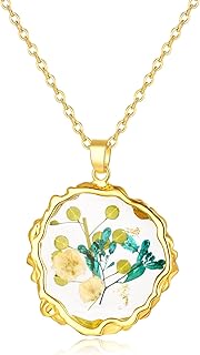 Birth Flower Necklaces for Women,1-12 Month Real Pressed Flower Necklace,Boho-Style Personalized Jewelry, Handmade Floral Pendant,Thoughtful Gift for Christmas,Birthday|18"