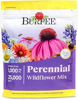 Burpee Wildflower 25,000 Bulk, 1 Bag | 18 Varieties of Non-GMO Flower Seeds Pollinator Garden, Perennial Mix