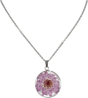 Caiyao Real Flower Pressed Necklace Handmade Necklace Month Birth Flower Necklace for Women Gift