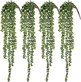 CEWOR 4pcs Fake Hanging Plants, String of Pearls Artificial Hanging Succulents Greenery Wall Backdrop Decor, Artificial Plants Indoor for Home Garden Outdoor Decoration