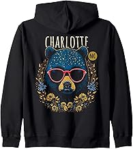 Charlotte NC Fun Bear Wearing Glasses Flowers Design Zip Hoodie