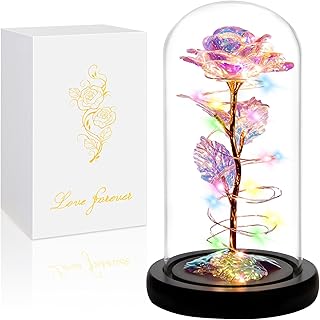 Childom Christmas Rose Gifts for Women,Birthday Gifts for Women Mom Christmas,Flowers for Delivery Prime,Colorful Light Up Rose in A Glass Dome,Anniversary Flowers Gift for Her Grandma Valentines Day