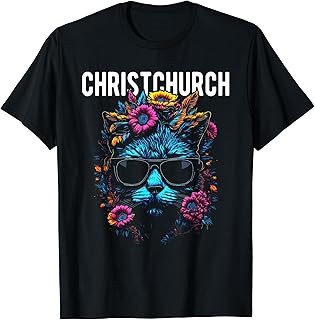 City of Christchurch Cat Wearing Sunglasses Flowers Design T-Shirt