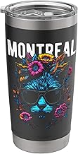 City of Montreal Cat Wearing Sunglasses and Flowers Design Stainless Steel Insulated Tumbler
