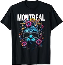 City of Montreal Cat Wearing Sunglasses and Flowers Design T-Shirt
