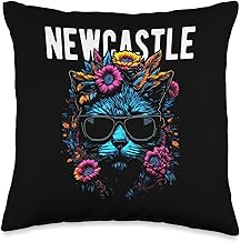 City of Newcastle Cat Wearing Sunglasses and Flowers Design Throw Pillow