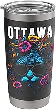 City of Ottawa Cat Wearing Sunglasses and Flowers Design Stainless Steel Insulated Tumbler