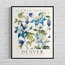 Denver Colorado Flower Market Art Print, Denver Flower, Colorado Blue Columbine Wall Art Botanical Pastel Artwork Photo Market Decor Poster Blue,185