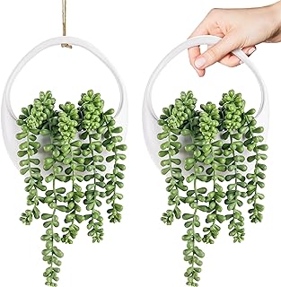Der Rose 2 Packs Fake Hanging Plants Succulents with Strings Artificial Plants Indoor Outdoor for Boho Wall Decor