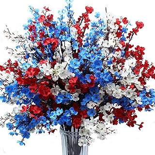 DoubleWood 4 of July Decor Artificial Flowers Indoor, 10PCS Red White and Blue Artificial Babys Breath Flowers, Patriotic Decor for Floral Arrangement Table Centerpieces (10, Red, White and Blue)