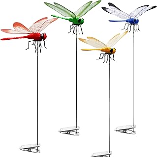 Dragonfly Clip on Hat, Dragonfly Garden Décor, 3D Fake Dragonflies the Deer or Horse Fly Nature Enemy to Scare Garden Fly for Indoor Outdoor Yard Patios Plants Flower and DIY Decoration(4Pcs-Colorful)