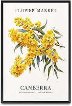 EDBAJUF Canvas Posters and Print Pictures Canberra Flower Market Art Print Australia Wall Art Poster Botanical Home D Bathroom and Toilet Washroom Wall Decoration 12x18inch Metal Frame
