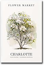 EDBAJUF Canvas Posters and Print Pictures Charlotte Nc Wild Flower Market Art Print Flower Wall Art Flowering Dogwood Home Wall Decoration for Bedroom Kitchen and Office 16x24inch wood Frame