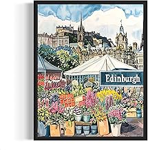Edinburgh Scotland Flower Market Poster Art Print, Travel Poster Floral Artwork for Bedroom, Bathroom, Livingroom Decor Wall Art (Edinburgh Scotland, 11x14 inches (Unframed))