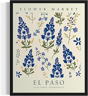 El Paso Texas Flower Market Art Print Poster, Floral Decor Wall Art, Botanical Decoration for Bedroom, Living Room Bathroom Decor 63 (El Paso Texas, 24 x 36 inches, Unframed)