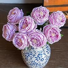 Fake Flowers for Decoration Home Decor Real Touch Artificial Flowers Austin Rose Peony Latex Fake Flower Living Room Decoration Vivid Pink Roses Peonies (Light Purple 4pcs)
