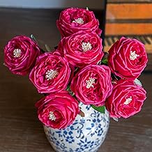 Fake Flowers for Decoration Home Decor Real Touch Artificial Flowers Austin Rose Peony Latex Fake Flower Living Room Decoration Vivid Pink Roses Peonies (Red 4pcs)