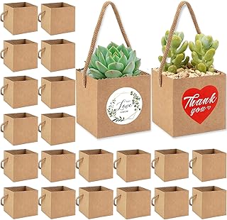 Fanjashn Succulent Wrap Bags with Thank You & Let Love Grow Sticker, Succulent Gift Box for 2.5'' Pot, Kraft Paper Gift Boxes, Succulent Party Favors, Wedding, Baby Shower Favors for Guest (40 Pack)